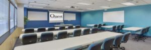 an example of a small sized meeting room set up in a classroom styled layout